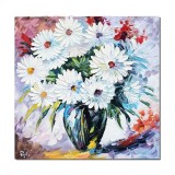 Tablo vaza cu flori pictat manual, Puritate, 50x50cm ulei pe panza in cutit efect 3D