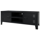 Comodă TV din metal, stil industrial, 120 x 35 x 48 cm, negru