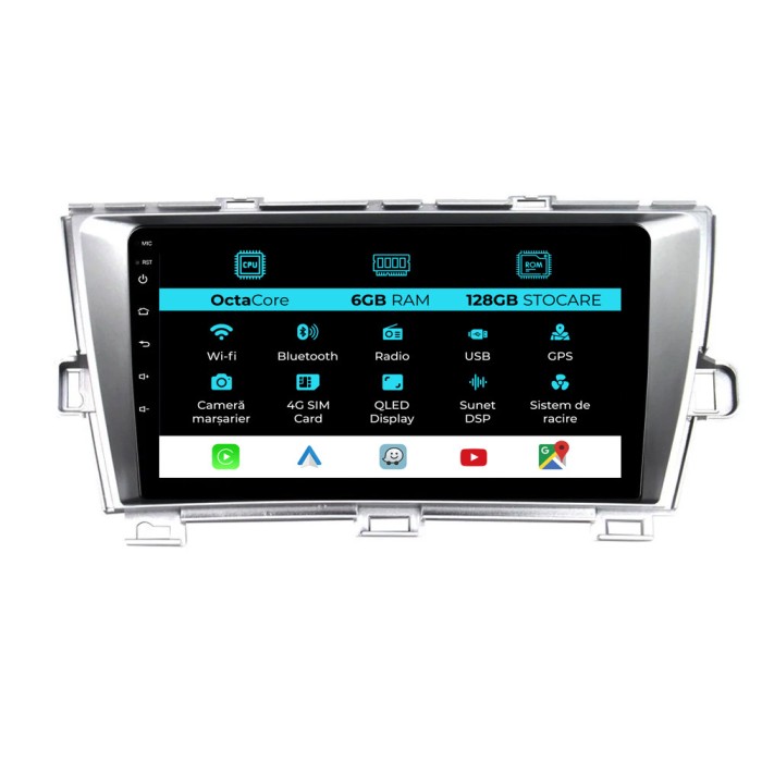Navigatie Dedicata Toyota Prius W3 (2009 - 2015), 9Inch, 6Gb Ram, 128Gb Stocare, Carplay
