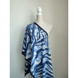 Cumpara ieftin Eșarfă Mătase Naturală Animal Print Albastru Bleu, 170x50cm, Made in Italy