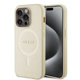 Husa Guess Saffiano MagSafe iPhone 15 Pro Max, auriu, GUHMP15XPSAHMCB