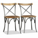 Set 2 Scaune Bucatarie Gossi, Lemn Mango Masiv &amp; Otel, Design Industrial, 51x52x84 cm, Alb/Maro, Max 110kg