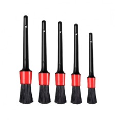 Set 5 pensule pentru Detailing si curatare interior-exterior auto, dimensiuni diferite, Negru-Rosu