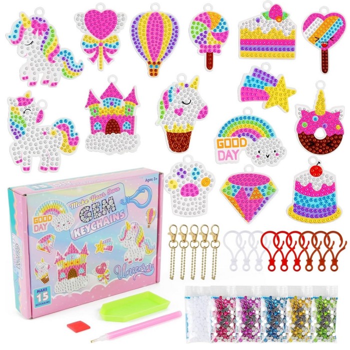 Set de broderie cu diamante pentru copii, diverse forme, accesorii incluse, multicolor