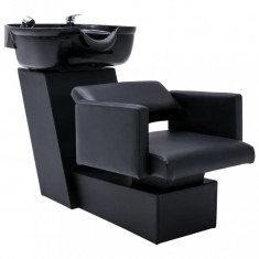 vidaXL Scaun salon șamponare cu lavoar negru, 129x59x82 cm, piele eco