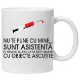 Cana alba personalizata &quot;... sunt asistenta...&quot;, INOVATIX&reg;. 330ml, Oem