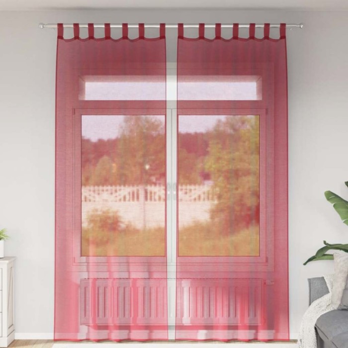 Perdele Voile cu Bucle 2 buc Roșu Vin 140x260 cm