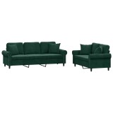 Cumpara ieftin Set canapea cu perne, 2 piese, verde inchis, catifea
