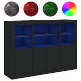 Servanta cu lumini LED, 3 buc., negru, lemn prelucrat