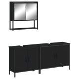Cumpara ieftin Set mobilier de baie, 3 piese, negru, lemn compozit
