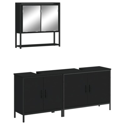 Set mobilier de baie, 3 piese, negru, lemn compozit foto
