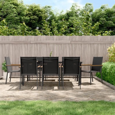 vidaXL Set mobilier de grădină, 9 piese, negru, textilenă și oțel foto