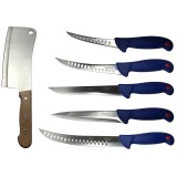 Cumpara ieftin Pachet profesional pentru macelarie, dezosat, injunghiat, transat, filetat, 5 cutite, satar