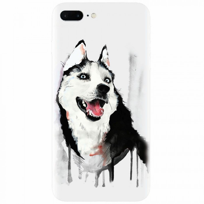 Husa silicon pentru Apple Iphone 8 Plus, Husky Dog Watercolor Illustration