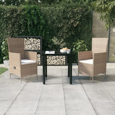 vidaXL Set mobilier de grădină, cu perne, 3 piese, bej foto