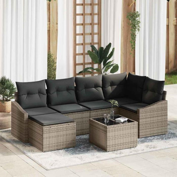 vidaXL Set de canapele pentru grădină 7 pcs Gri Rattan poli 3346799