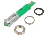 Lumină LED verde convex &Oslash;6mm IP67 alamă &Oslash;3mm