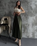 Fusta plisata lunga reflexe verde inchis marime unica, Oem