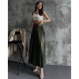 Fusta plisata lunga reflexe verde inchis marime unica