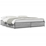 VidaXL Cadru de pat, gri sonoma, 200x200 cm, lemn prelucrat și metal