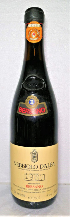 C 88 VIN ROSU NEBBIOLO D&#039;ALBA, DOC, BERSANO, RECOLTARE 1987 CL 75 GR12,5