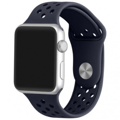 Curea iUni compatibila cu Apple Watch 1/2/3/4/5/6/7, 44mm, Silicon Sport, Dark Blue foto