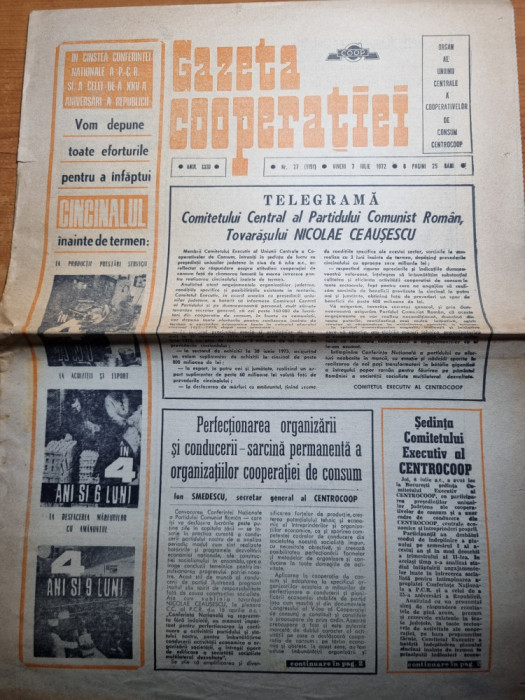 gazeta cooperatiei 7 iulie 1972-art. judetul brasov,dragaica targul din buzau