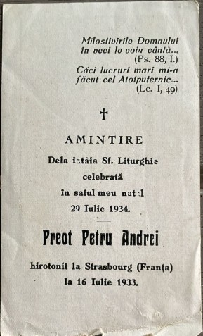 1934, preot catolic Petru Andrei / Gheraesti / Iasi / catolicism / sfanta liturghie / isorie biserica / Pustiana / Husi / Luizi Calugara / Bacau