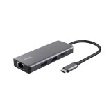 Hub USB Trust Dalyx, USB-C, 6 porturi, HDMI, RJ-45, Argintiu
