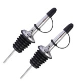 Cumpara ieftin Set 2 picuratoare din inox cu capac negru 10.5 cm, diametru 2.5 cm, dozatoare profesionale cu garnitura din silicon pentru sticle