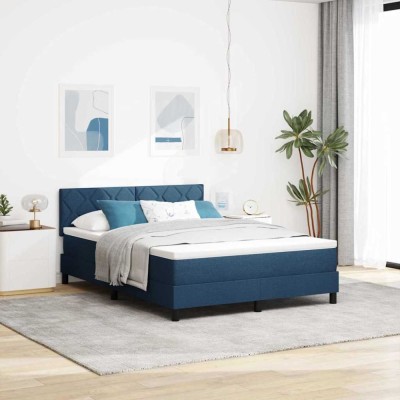 vidaXL Pat boxspring cu saltea Albastru &amp;icirc;nchis 160 x 200 cm țesătură 3338782 foto