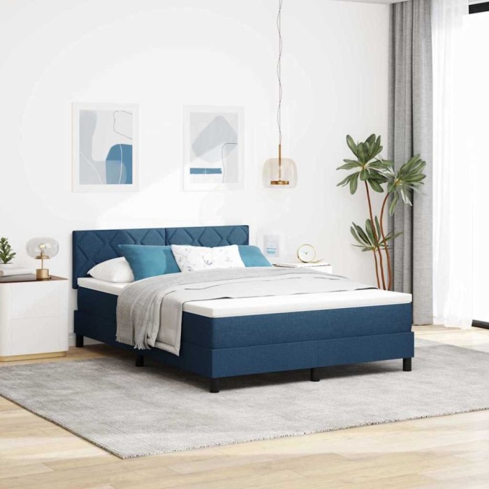vidaXL Pat boxspring cu saltea Albastru &icirc;nchis 160 x 200 cm țesătură 3338782