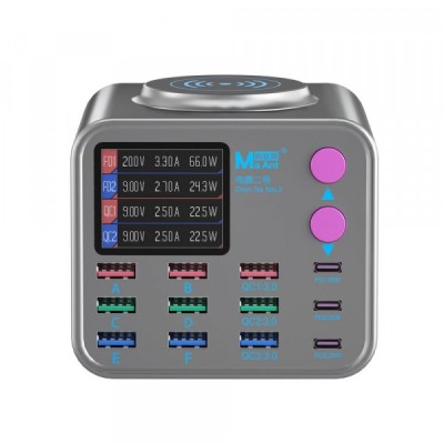Incarcator Statie MaAnt DianBa No.2 QI, 300W, 3A, 3 x USB-C - 9 x USB-A, Gri foto