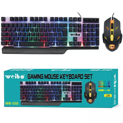 Kit tastatura gaming, mouse, iluminare, RGB, Weibo WB-550, negru foto