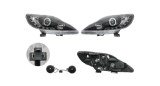 Set faruri Peugeot 107, 09.2012, montare fata, stanga+dreapta, cu lumina pozitie LED; H1+H3; manual/electric; negru, transparent; fara motor;