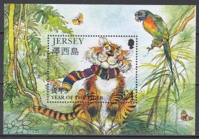 Jersey 1997 - Anul Nou Chinezesc - Anul Tigrului, Colita, MNH foto