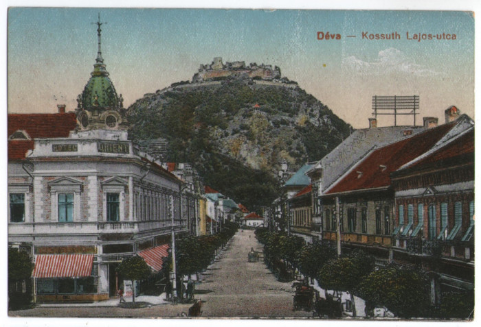 1918 - Deva, hotel Orient si cetatea (jud. Hunedoara)
