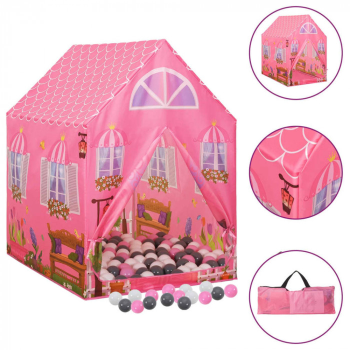Cort de joaca pentru copii cu 250 bile, roz, 69x94x104 cm GartenMobel Dekor