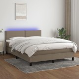 VidaXL Pat cu arcuri, saltea și LED, gri taupe, 140x190 cm, textil