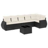 Cumpara ieftin Set canapele de gradina cu perne, 7 piese, negru, poliratan