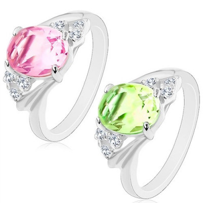 Inel argintiu strălucitor, zirconiu oval fațetat, zirconii transparente - Marime inel: 50, Culoare: Roz foto