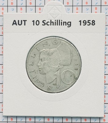 Austria 10 schilling 1958 argint - km 2882 - cartonas personalizat - D20301 foto
