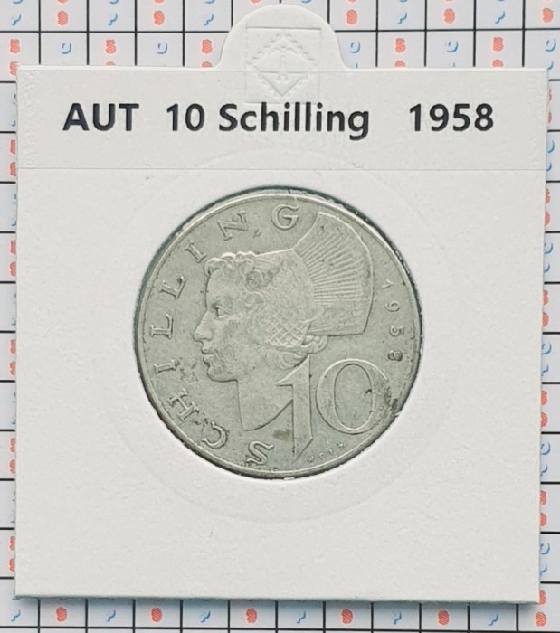 Austria 10 schilling 1958 argint - km 2882 - cartonas personalizat - D20301