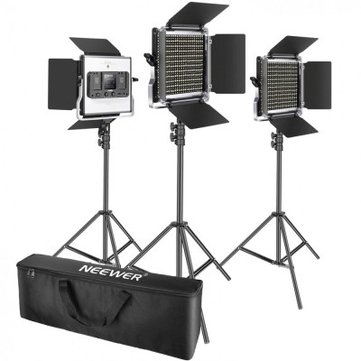 Kit de lumina continua Neewer LED, 3 lumini 40W, 660 LED-uri SMD CRI95 / 3200K-5600K, control prin aplicatie, cu suporturi si geanta de transport foto