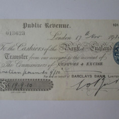 Rar! Cec transfer de la banca Barclays la banca Angliei din 1931