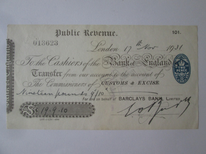 Rar! Cec transfer de la banca Barclays la banca Angliei din 1931