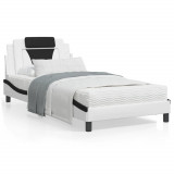 VidaXL Cadru de pat cu lumini LED alb/negru 100x200 cm piele ecologică