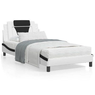 vidaXL Cadru de pat cu lumini LED alb/negru 100x200 cm piele ecologică foto