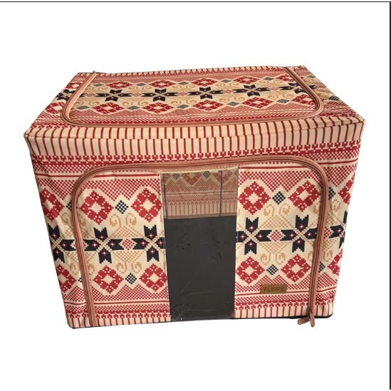 Cutie de Depozitare Pliabila, Flippy,100 L din Bumbac si In, 60X42X40 cm, Fereastra Frontala, 2 Usi de Acces cu Fermoar Bidirectional, Cadru Metalic,