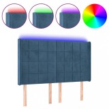 Cumpara ieftin Tablie de pat cu LED, albastru inchis, 147x16x118/128cm catifea